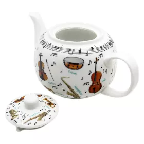 Konvička na čaj porcelánová bílá velká s hudebními nástroji a notami