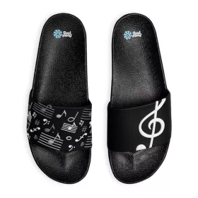 Pantofle černé s bílým houslovým klíčem a notami | 36, 37, 38, 39, 40, 41, 42, 43, 44, 45, 46