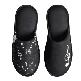 Papuče černé s bílým houslovým klíčem a notami