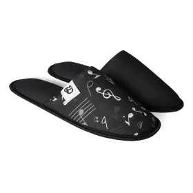 Papuče černé s bílým houslovým klíčem a notami