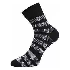 Stylové hudební ponožky v černé barvě s bílou notovou osnovou