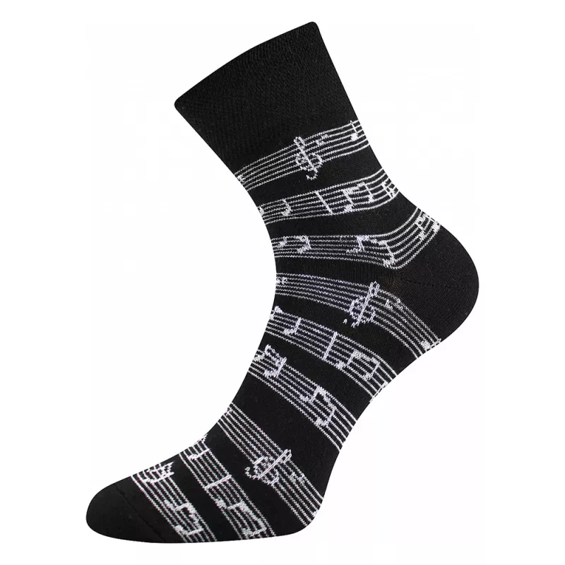 Stylové hudební ponožky v černé barvě s bílou notovou osnovou