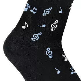 Ponožky černé s modrými a bílými notami a houslovými klíči