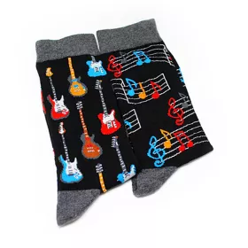 Hudební ponožky černošedé s barevnými kytarami a notami