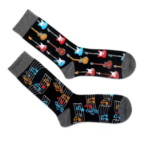 Hudební ponožky černošedé s barevnými kytarami a notami
