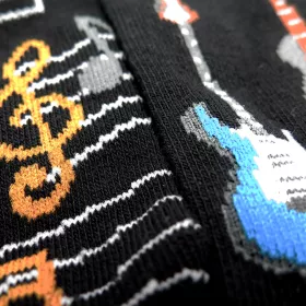 Hudební ponožky černošedé s barevnými kytarami a notami