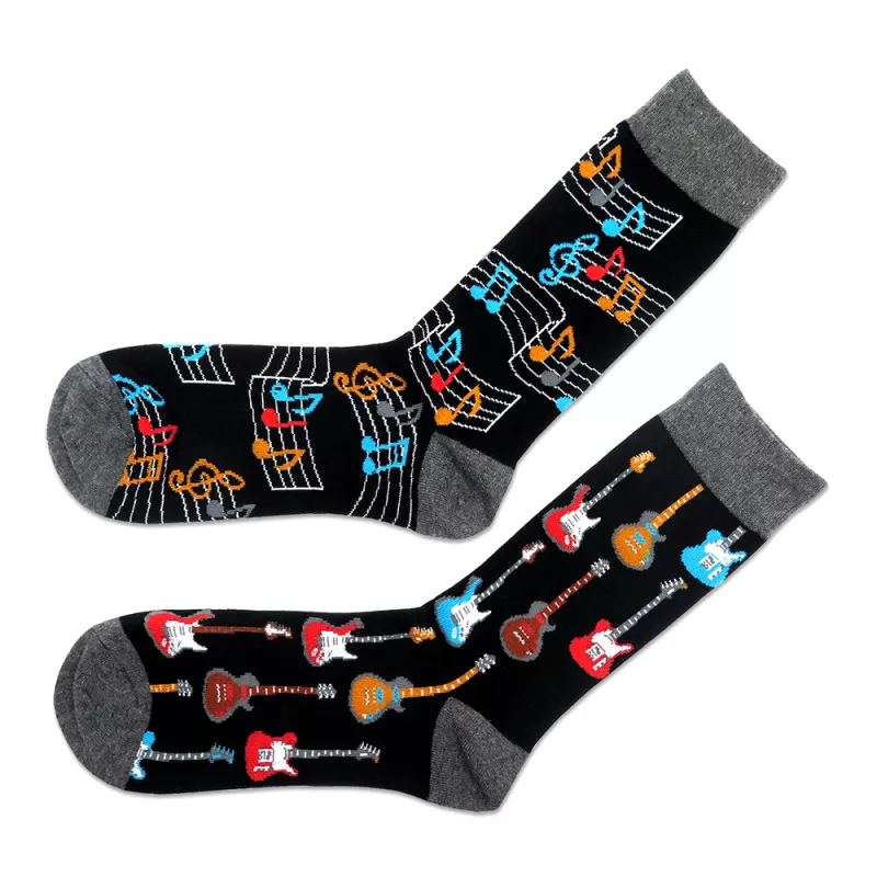 Hudební ponožky černošedé s barevnými kytarami a notami