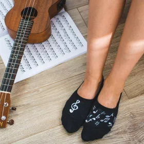 Ponožky nízké ťapky černobílé houslový klíč s notami