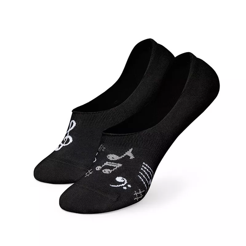 Ponožky nízké ťapky černobílé houslový klíč s notami