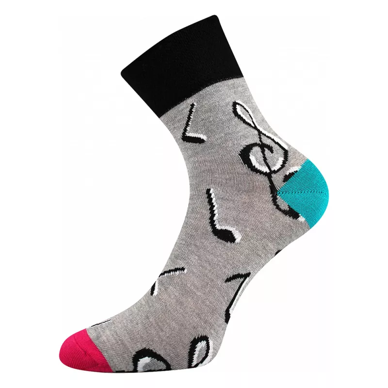 Ponožky šedé s černými notami a houslovými klíči