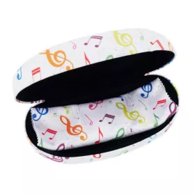 Pouzdro na sluneční brýle s utěrkou sada bílé s barevnými houslovými klíči a notami Pouzdro na sluneční brýle s utěrkou sada bílé s barevnými houslovými klíči a notami