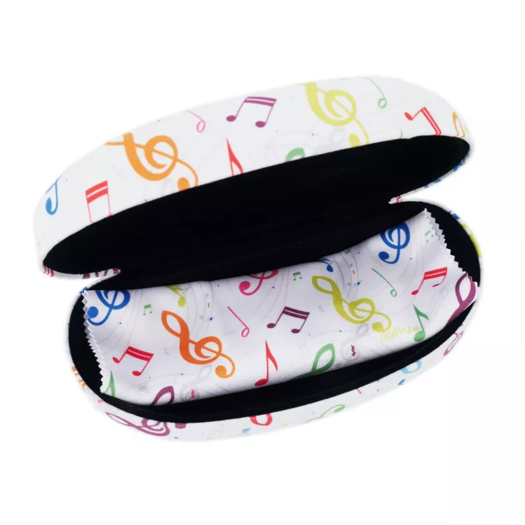 Pouzdro na sluneční brýle s utěrkou sada bílé s barevnými houslovými klíči a notami