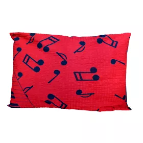 Povlak na polštář krepový černočervený noty a klaviatura