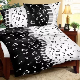 Povlečení krepové černobílé noty a klaviatura