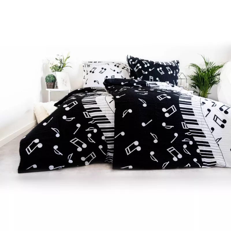 Povlečení krepové černobílé noty a klaviatura