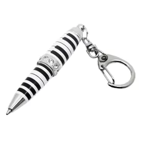  Přívěsek na klíče propiska mini kovová bílostříbrná s černobílou klaviaturou a kamínky