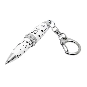  Přívěsek na klíče propiska mini kovová bílostříbrná s černými notami a kamínky