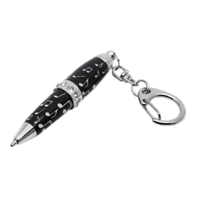  Přívěsek na klíče propiska mini kovová stříbrnočerná s bílými notami a kamínky