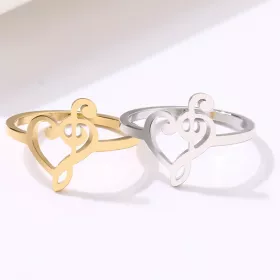 Prsten stříbrný ocel s houslovým a basovým klíčem v srdci