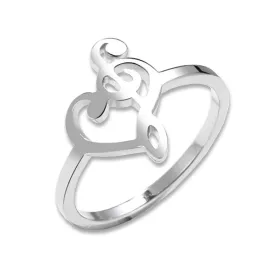 Prsten stříbrný ocel s houslovým a basovým klíčem v srdci