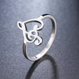 Prsten stříbrný ocel s houslovým a basovým klíčem v srdci