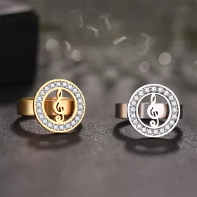 Prsten stříbrný ocel s houslovým klíčem v kroužku s kamínky