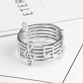 Prsten stříbrný ocel s partiturou, notami a houslovými klíči