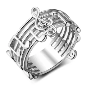 Prsten stříbrný ocel s partiturou, notami a houslovými klíči | 5, 6, 7, 8, 9