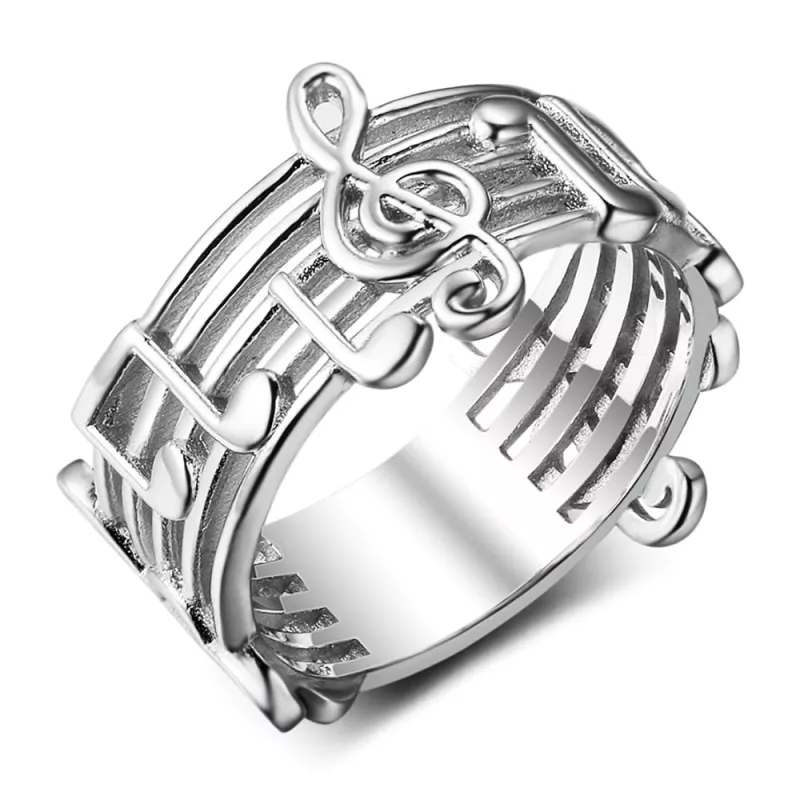 Prsten stříbrný ocel s partiturou, notami a houslovými klíči