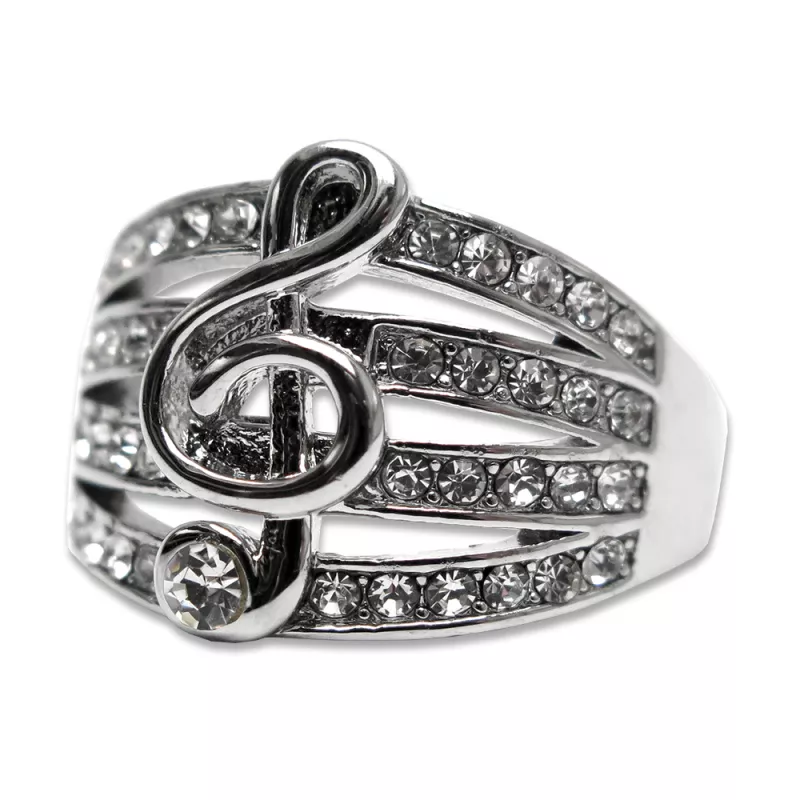 Prsten stříbrný s kamínky a houslovým klíčem