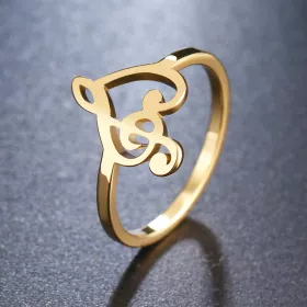 Prsten zlatý ocel s houslovým a basovým klíčem v srdci