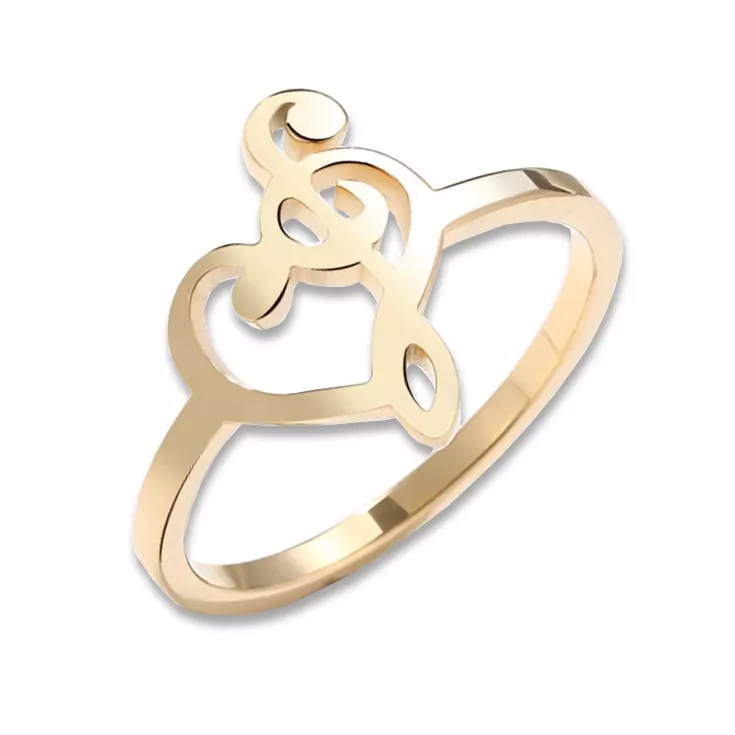 Prsten zlatý ocel s houslovým a basovým klíčem v srdci