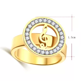 Prsten zlatý ocel s houslovým klíčem v kroužku s kamínky