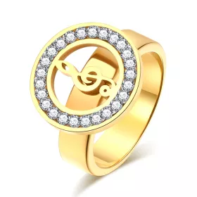 Prsten zlatý ocel s houslovým klíčem v kroužku s kamínky | 6, 7, 8, 9, 10