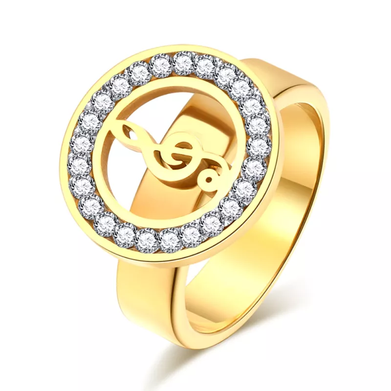 Prsten zlatý ocel s houslovým klíčem v kroužku s kamínky