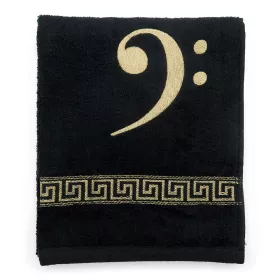 Ručník froté černý s bordurou a výšivkou béžová basový klíč