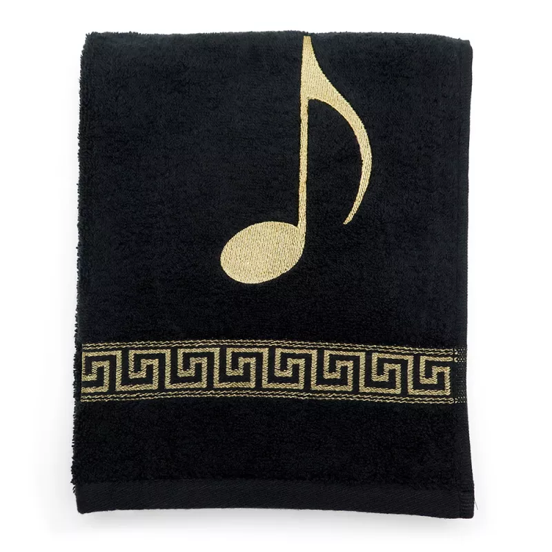 Ručník froté černý s bordurou a výšivkou béžová osminová nota