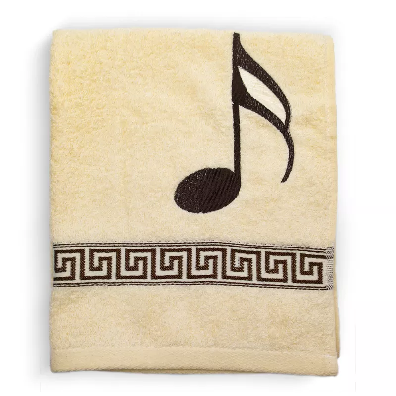Ručník froté krémový s bordurou a výšivkou hnědá šestnáctinová nota