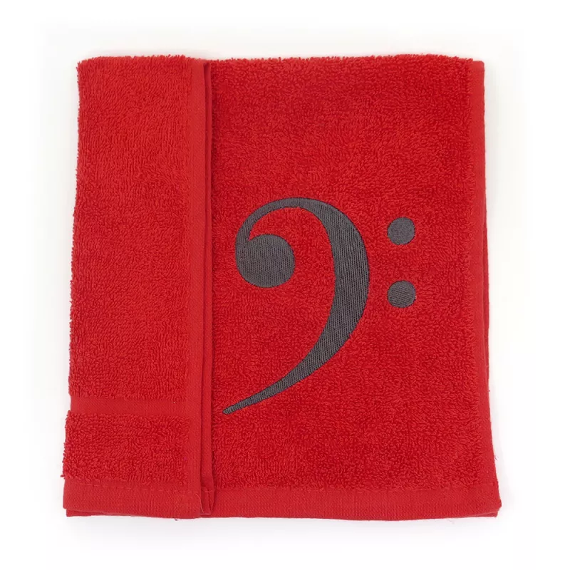  Ručník froté mini červený s výšivkou basový klíč šedý