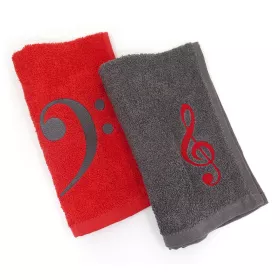 Ručník froté mini šedý s výšivkou houslový klíč červený