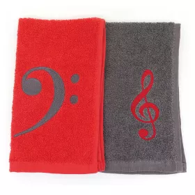 Ručník froté mini šedý s výšivkou houslový klíč červený