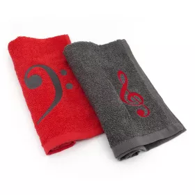 Ručník froté mini šedý s výšivkou houslový klíč červený