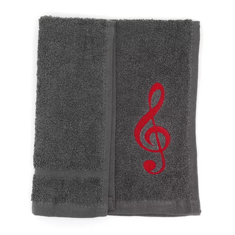 Ručník froté mini šedý s výšivkou houslový klíč červený
