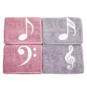 Ručník froté šedý s bordurou a výšivkou bílá šestnáctinová nota a houslový klíč - mix