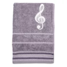 Ručník froté šedý s bordurou a výšivkou bílá šestnáctinová nota a houslový klíč - Šestnáctinová nota
