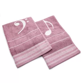 Ručník froté starorůžový s bordurou a výšivkou bílá basový klíč nota osminová
