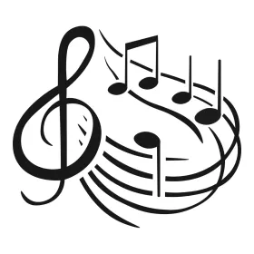 Samolepka houslový klíč s partiturou a notami černá