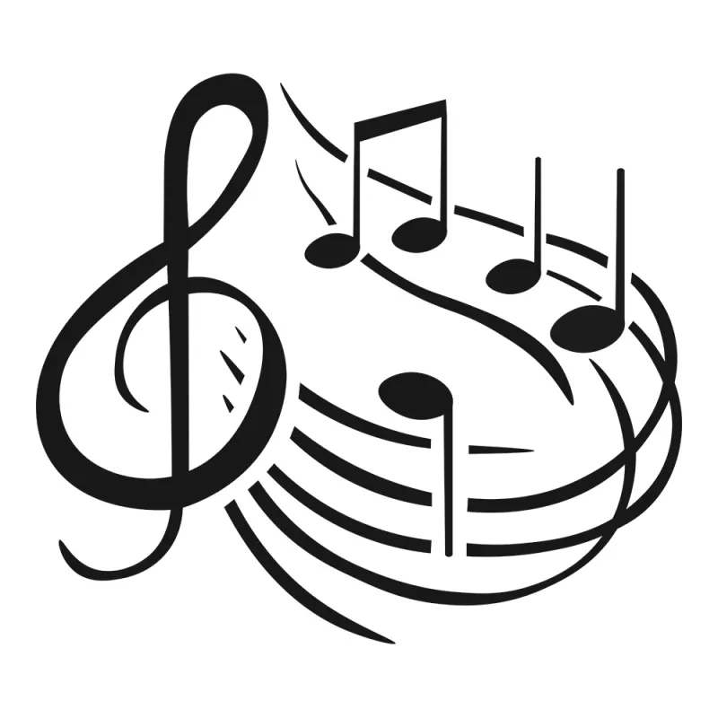 Samolepka houslový klíč s partiturou a notami černá