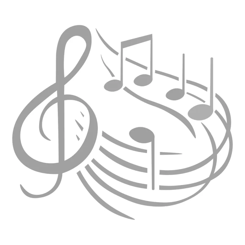 Samolepka houslový klíč s partiturou a notami stříbrná