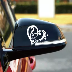 Samolepka srdce s houslovým a basovým klíčem bílá